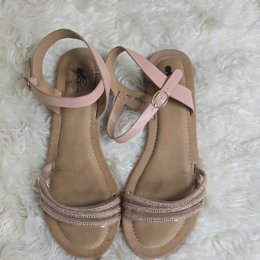 Chic Pink and Tan Sandals with Secure Ankle Strap - Picture 10 of 10